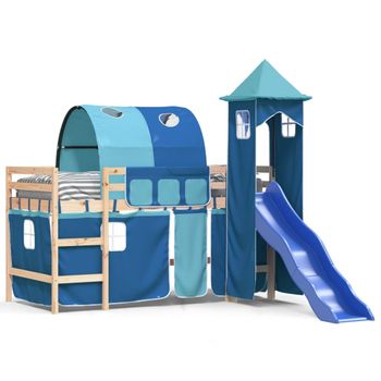 Vidaxl Cama Alta Para Niños Con Torre Madera Pino Azul 90x190 Cm