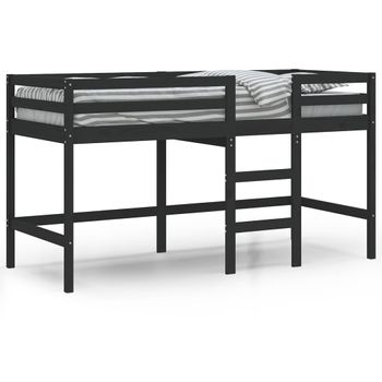 Vidaxl Cama Alta De Niños Escalera Madera Maciza Pino Negra 80x200 Cm