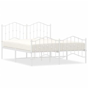 Vidaxl Estructura Cama Metal Con Cabecero Y Estribo Blanco 135x190 Cm