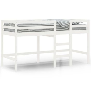 Vidaxl Cama Alta De Niños Escalera Madera Maciza Pino Blanco 90x200 Cm