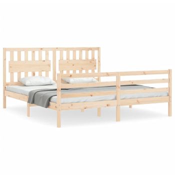 Vidaxl Estructura De Cama De Matrimonio Con Cabecero Madera Maciza Marrón