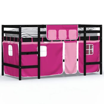 Vidaxl Cama Alta Para Niños Con Cortinas Madera Pino Rosa 90x200 Cm