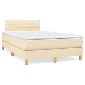 Vidaxl Cama Box Spring Con Colchón Y Luces Led Tela Crema 120x190 Cm