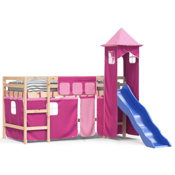 Vidaxl Cama Alta Para Niños Con Torre Madera Pino Rosa 80x200 Cm