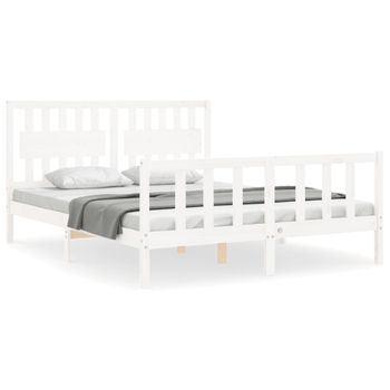 Vidaxl Estructura De Cama Matrimonio Con Cabecero Madera Maciza Blanco