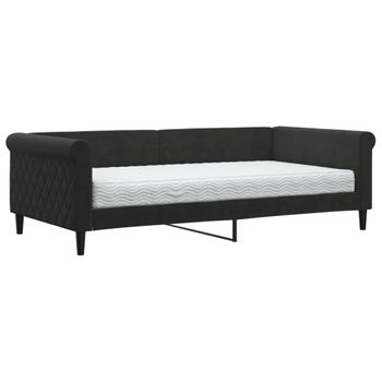 Vidaxl Sofá Cama Con Colchón Terciopelo Negro 100x200 Cm