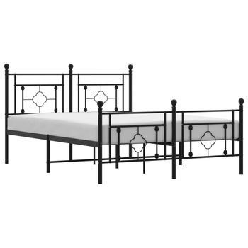 Vidaxl Estructura De Cama Cabecero Y Estribo Metal Negro 135x190 Cm