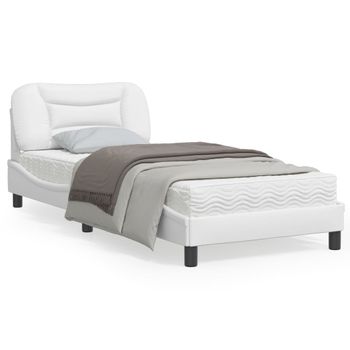 Vidaxl Estructura De Cama Con Cabecero Cuero Sintético Blanco 90x190cm