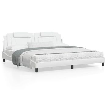 Vidaxl Estructura Cama Con Luces Led Cuero Sintético Blanco 200x200 Cm