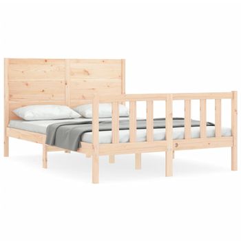 Vidaxl Estructura De Cama Con Cabecero Madera Maciza 140x190 Cm Marrón