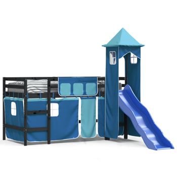 Vidaxl Cama Alta Para Niños Con Torre Madera Pino Azul 90x200 Cm