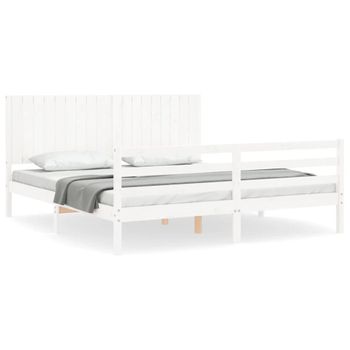 Vidaxl Estructura Cama De Matrimonio Con Cabecero Madera Maciza Blanco