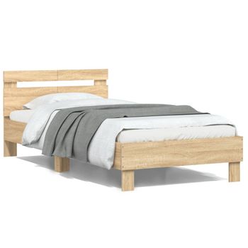 Vidaxl Cama Con Cabecero Madera De Ingeniería Roble Sonoma 100x200 Cm Marrón