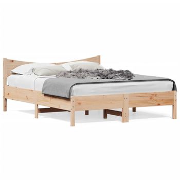 Vidaxl Estructura De Cama Con Cabecero Madera Maciza Pino 160x200 Cm Marrón