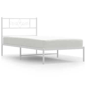 Vidaxl Estructura De Cama De Metal Con Cabecero Blanco 107x203 Cm