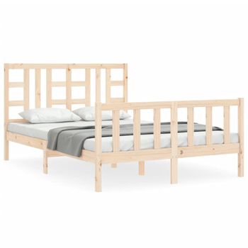 Vidaxl Estructura De Cama De Matrimonio Con Cabecero Madera Maciza Marrón