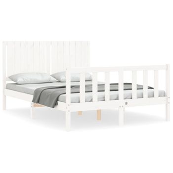 Vidaxl Estructura Cama De Matrimonio Con Cabecero Madera Maciza Blanco