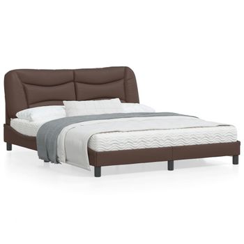 Vidaxl Estructura De Cama Cabecero Cuero Sintético Marrón 160x200 Cm