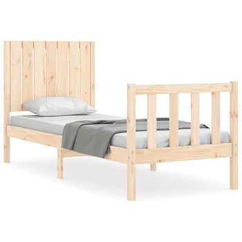 Vidaxl Estructura De Cama Individual Con Cabecero Madera Maciza Marrón