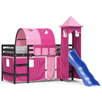 Vidaxl Cama Alta Para Niños Con Torre Madera Pino Rosa 80x200 Cm