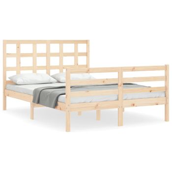 Vidaxl Estructura De Cama Con Cabecero Madera Maciza 140x190 Cm Marrón