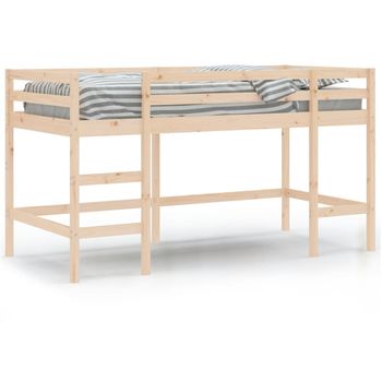 Vidaxl Cama Alta De Niños Escalera Madera Maciza Pino 80x200 Cm Marrón