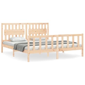 Vidaxl Estructura De Cama De Matrimonio Con Cabecero Madera Maciza Marrón