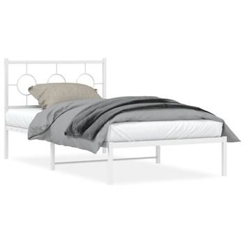 Vidaxl Estructura De Cama De Metal Con Cabecero Blanco 100x200 Cm