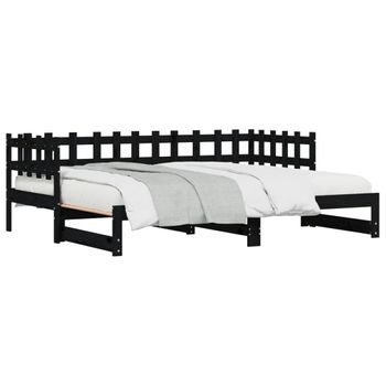 Vidaxl Sofá Cama Extraíble Madera Maciza De Pino Negro 2x(90x190) Cm