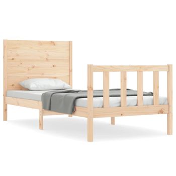 Vidaxl Estructura De Cama Individual Con Cabecero Madera Maciza Marrón