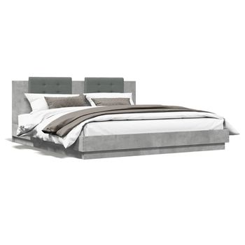 Vidaxl Estructura De Cama Cabecero Luces Led Gris Hormigón 160x200 Cm