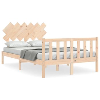 Vidaxl Estructura De Cama De Matrimonio Con Cabecero Madera Maciza Marrón