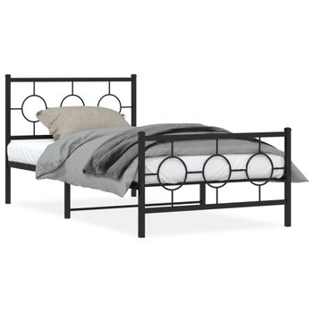 Vidaxl Estructura De Cama Con Cabecero Y Estribo Metal Negro 100x190cm