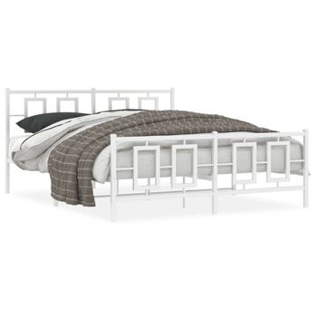 Vidaxl Estructura Cama Metal Con Cabecero Y Estribo Blanco 160x200 Cm