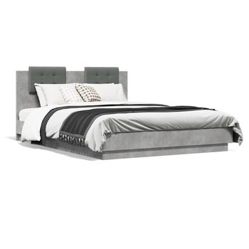 Vidaxl Estructura De Cama Cabecero Luces Led Gris Hormigón 120x200 Cm