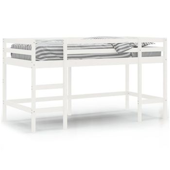 Vidaxl Cama Alta De Niños Escalera Madera Maciza Pino Blanco 80x200 Cm