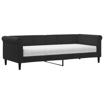 Vidaxl Sofá Cama Con Colchón Terciopelo Negro 80x200 Cm