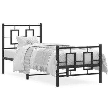 Vidaxl Estructura De Cama Con Cabecero Y Estribo Metal Negro 75x190 Cm