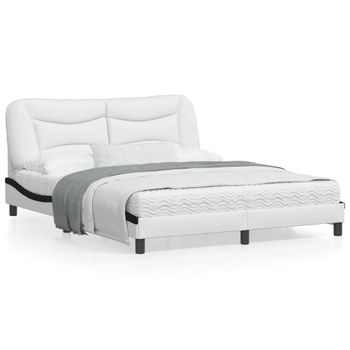 Vidaxl Estructura Cama Cabecero Cuero Sintético Blanco Negro 160x200cm