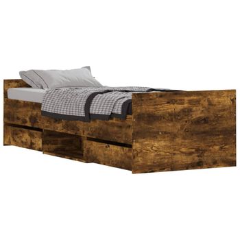 Vidaxl Estructura De Cama Con Cabecero Piecero Roble Ahumado 75x190 Cm Marrón