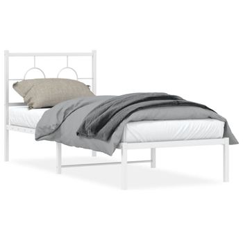 Vidaxl Estructura De Cama De Metal Con Cabecero Blanco 75x190 Cm