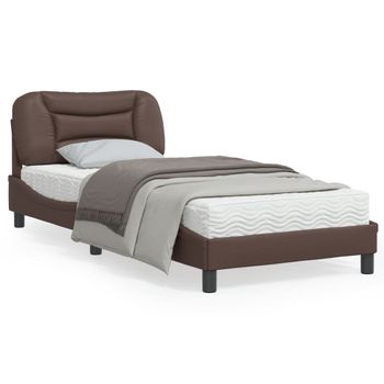 Vidaxl Estructura De Cama Con Cabecero Cuero Sintético Marrón 90x200cm