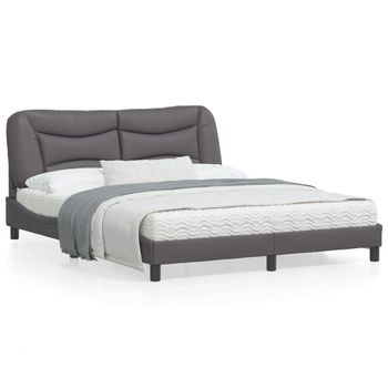 Vidaxl Estructura De Cama Con Cabecero Cuero Sintético Gris 160x200cm