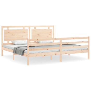 Vidaxl Estructura De Cama De Matrimonio Con Cabecero Madera Maciza Marrón