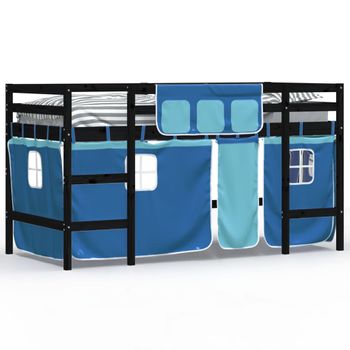 Vidaxl Cama Alta Para Niños Con Cortinas Madera Pino Azul 90x190 Cm