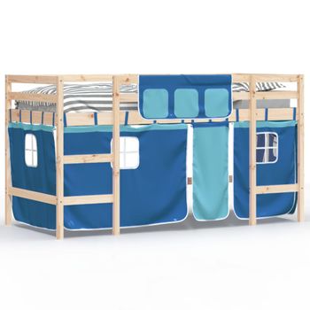 Vidaxl Cama Alta Para Niños Con Cortinas Madera Pino Azul 80x200 Cm