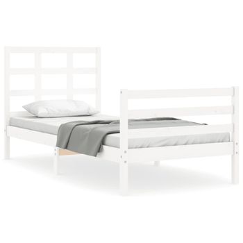 Vidaxl Estructura De Cama Individual Con Cabecero Madera Maciza Blanco