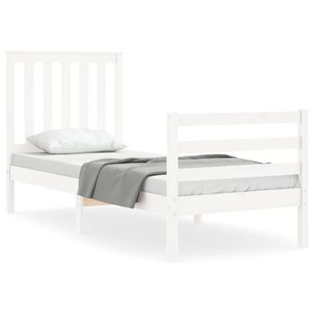 Vidaxl Estructura De Cama Individual Con Cabecero Madera Maciza Blanco