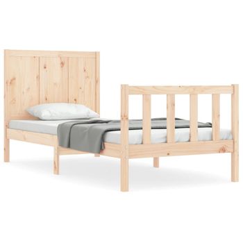 Vidaxl Estructura De Cama Individual Con Cabecero Madera Maciza Marrón