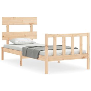 Vidaxl Estructura De Cama Con Cabecero Madera Maciza 100x200 Cm Marrón